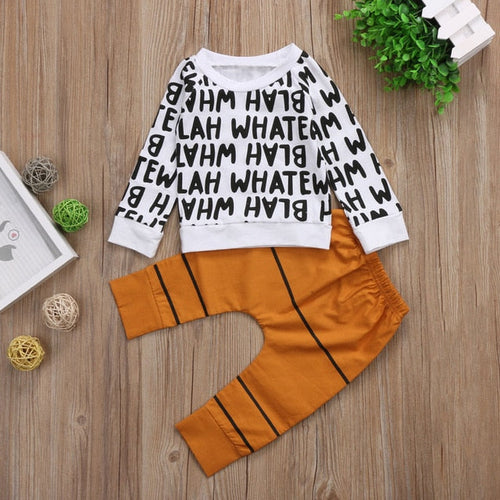 Baby boy clothes 2017 New Winter and Autumn Letters Printed long sleeve t-shirt Top + casual long pants 2pcs suit kids clothes