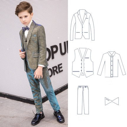 5PCS/SET Boys Suits Weddings Kids Prom Suits Wedding Suits Boys Tuexdo Big Children Clothes Set Boy Formal Classic Costume